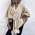 NEW 2605 Women Winter Knitted Poncho Shawl, Faux Fur Pom Poms Cross Wrap, Warm Cape for Dresses Coat Wedding Office J160