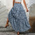 NEW 2606  Blue Floral Tiered Maxi Skirt Womens Casual Drawstring Waist Long Summer Skirt Y138