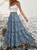 NEW 2606  Blue Floral Tiered Maxi Skirt Womens Casual Drawstring Waist Long Summer Skirt Y138