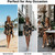 NEW 2606 Tropical Palm Leaf Print V-Neck Shirt Dress, Drawstring Waist Batwing Sleeve, Summer Beach Holiday Dress J163