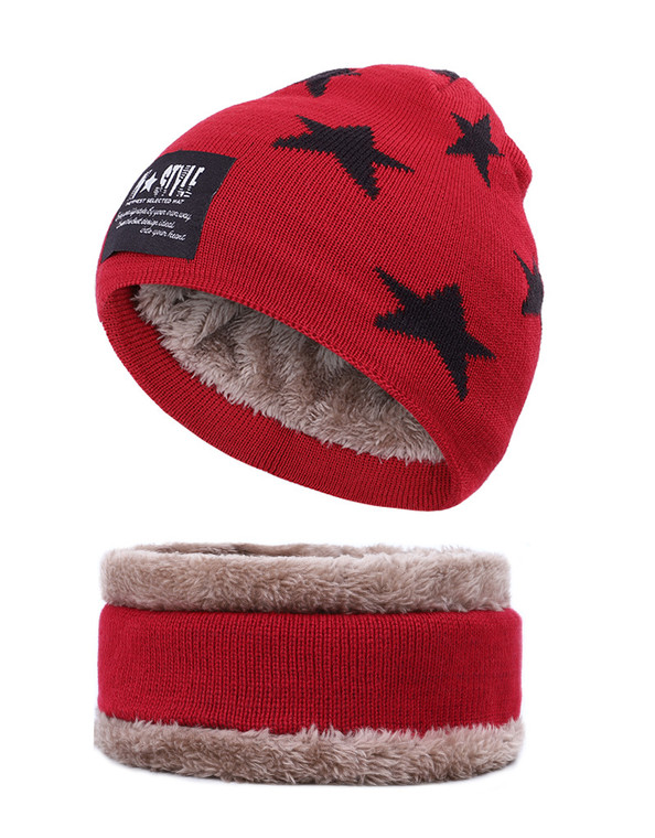 Kids Star Knitted Beanie Hat and Circle Scarf Sets