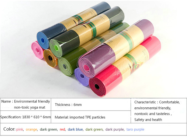 6mm thick TPE monochrome yoga plus pad sports mat environmentally odorless non-slip fitness outdoor mat tpe yoga mat