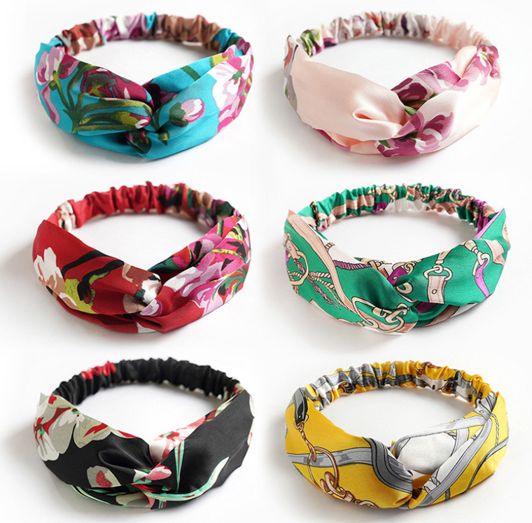Front Knot Flower Print Hair Band