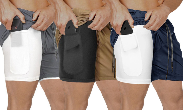 Double-layer solid color shorts men's plus size fitness training quick-drying jogging pants