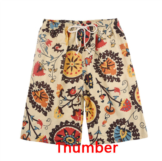 Summer burst cotton and linen printed big pants beach pants men's cross-border linen loose large size quick-drying shorts-LA