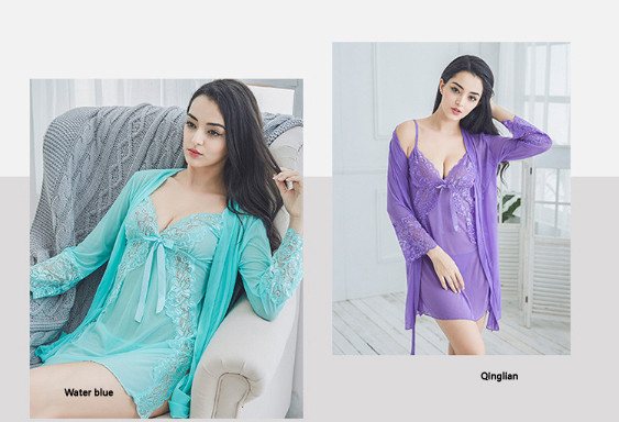 Transparent suspenders uniform lace lingerie pajamas ladies sexy underwear three-piece suit sexy pajamas