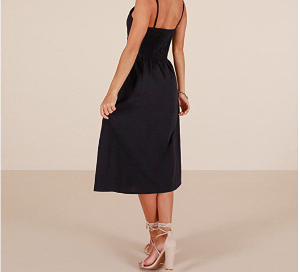 Summer hot sale sexy suspender button pocket backless dress