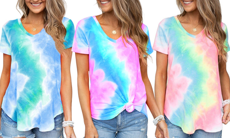 Tie Dye V-neck Rainbow Top