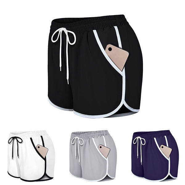 Womens Casual Shorts Pocket Sports Fitness Running Yoga Pants-LA