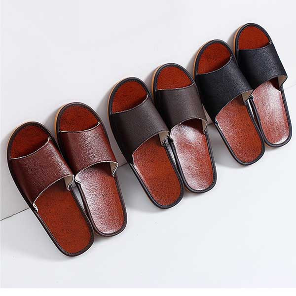 Cowhide slippers home summer non-slip and waterproof through-head sandals indoor men and women