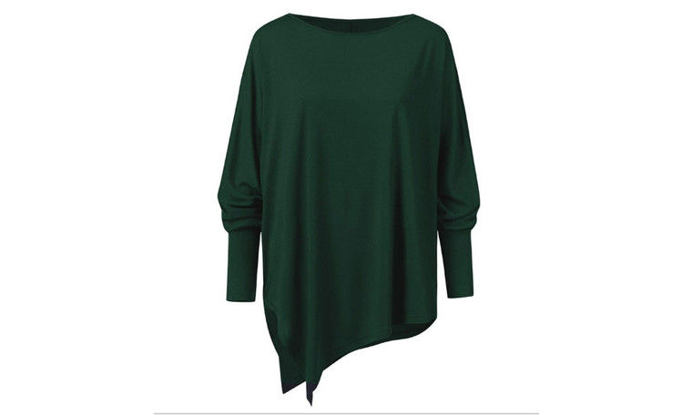 Long sleeve irregular solid color pullover T-shirt-LA