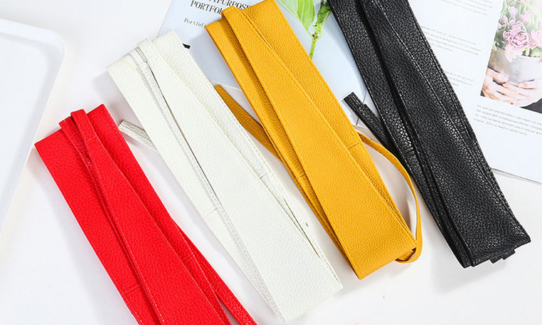 PU imitation leather wide belt ladies all-match wide girdle bow tie clothing accessories belt-LA