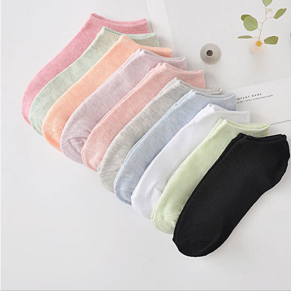 5pcs solid color women's boat socks mixed-la