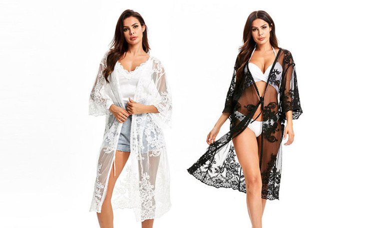 Mesh embroidered beach blouse, holiday beach cardigan-3045La
