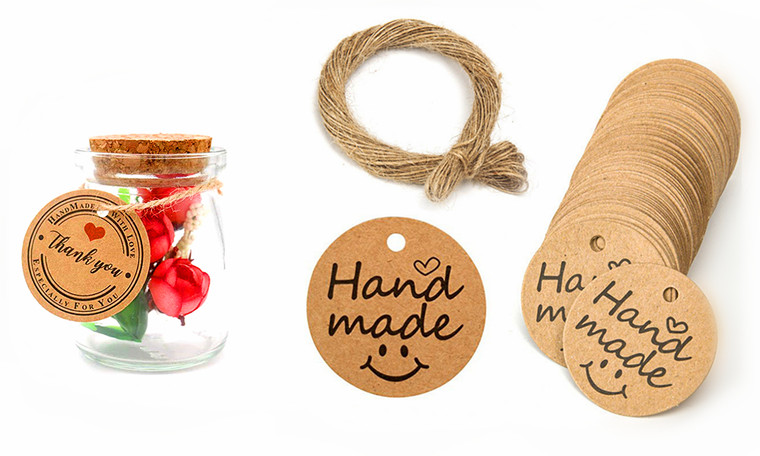  Pack of 50 Thank You Hand Made With Love Labels with string 