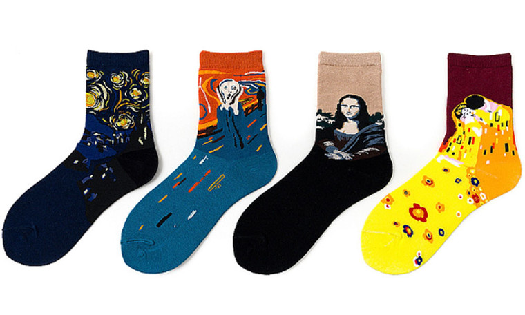 4  Pairs Womens Painting Art Socks Funny Cotton Ladies Socks for Winter-3097la