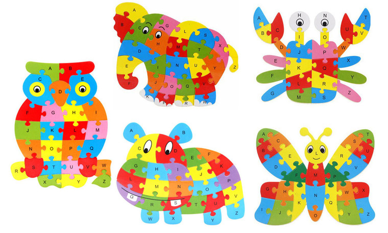  26 Pcs Wooden Blocks Letters ABC Alphabet Animal Puzzle For Kids Pre-School Learning Toy-la