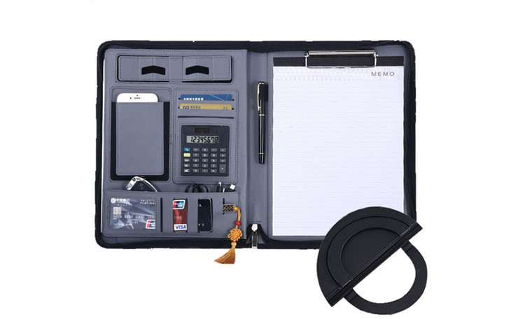   Business Portfolio, Conference Folder Binders Multifunctional Business Files Organiser with Pockets and Card Holders,Leather A4,Black