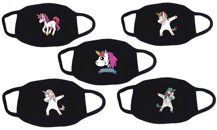  5 PCS Personality Cartoon Unicorn Pattern,Mysterious black Funny stylish Breathable,Washable Cotton-la
