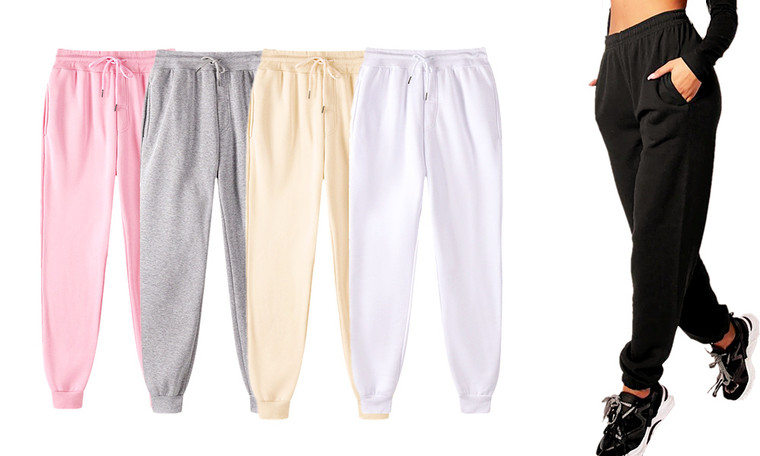 Soft fleece winter warm Solid Drawstring Waist Trousers