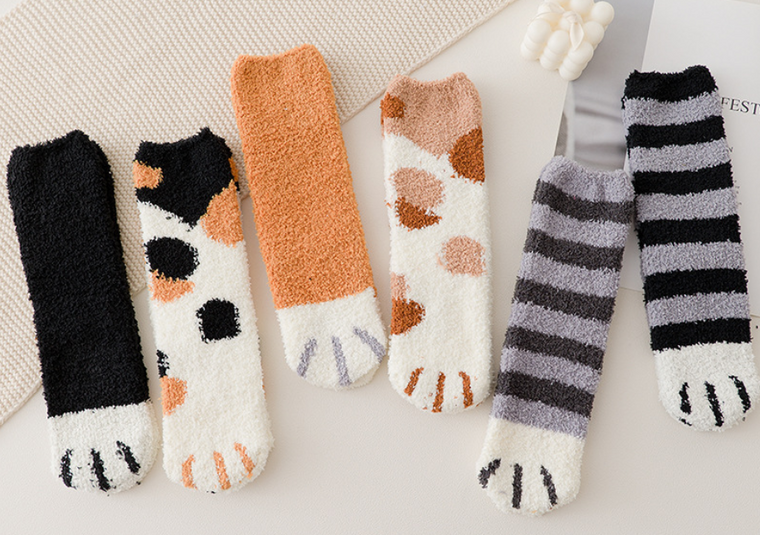 Coral fleece Fluffy Cat Claws Socks winter Boot socks 3098