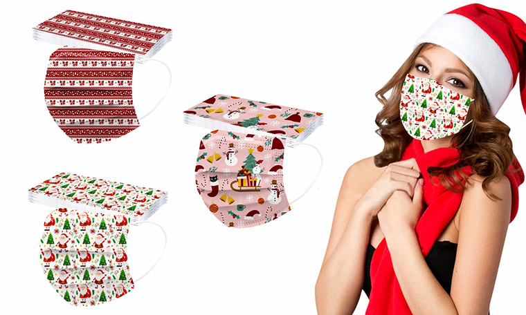 3ply Christmas themed festival disposal face covering pack of 10