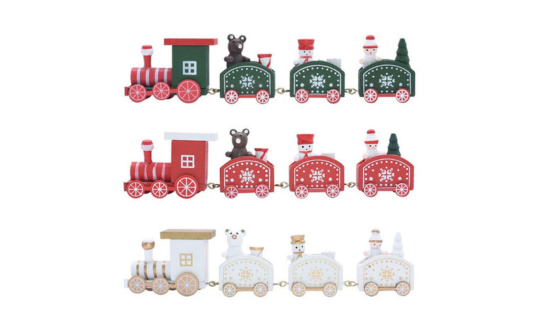  Home Crafts Christmas Wooden four Section Small Train Cartoon Children'S Holiday Birthday Gift Window Desktop Bookshelf Decorations Decoration