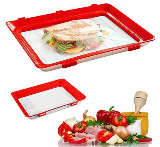 Eco Freiendly Reusable  Vacuum Fresh Storage Tray with elastic cover  lid