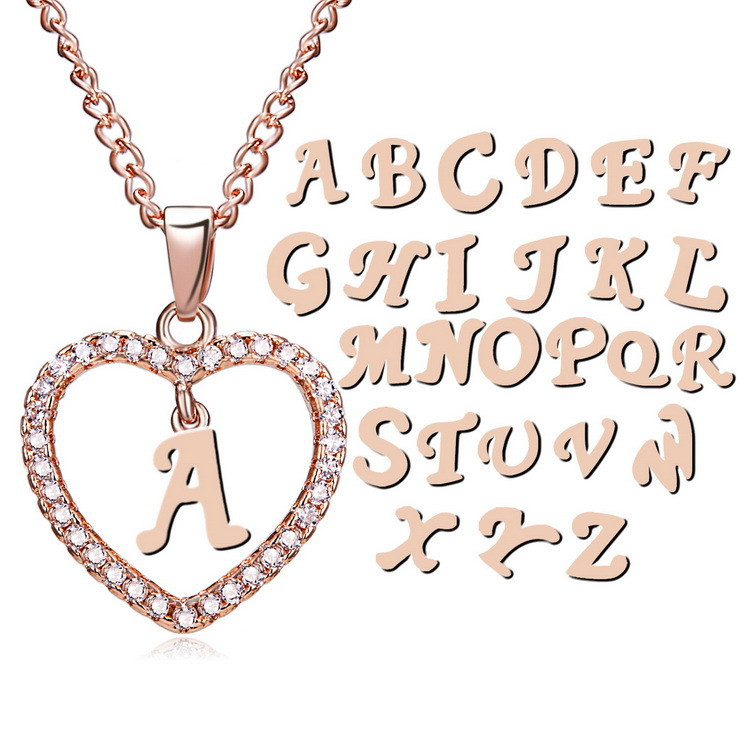  Initial Letter Cubic Zirconia Chain Necklace