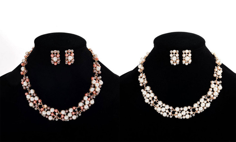 Simple Elegant Bridal Necklace Earring Set Jewelry Gift-LA