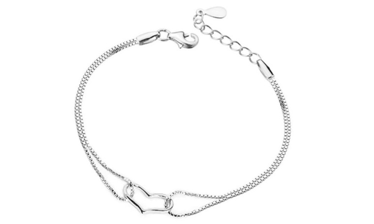  Classic Heart Shape Adjustable Bangle Charm Bracelets Jewelry Gift for Mum Wife Daughter Friend(Silver)-LA