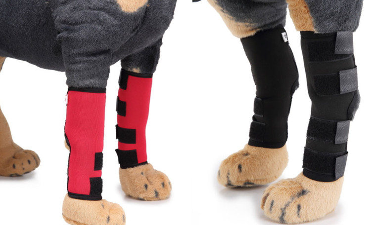 Dog Front Leg Braces Canine Paw Compression Wraps Pet Knee Pad Dog Elbow Protector with Reflective Straps Help (Black L)-la