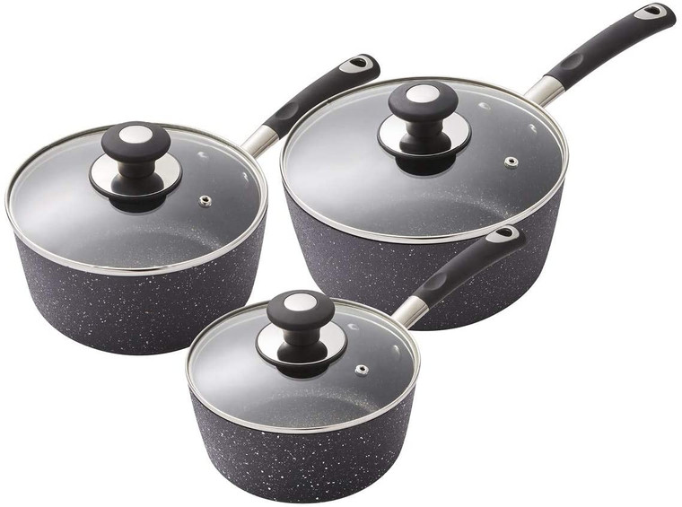Tower T900111 Precision 3 Piece Non-Stick Forged Aluminium Pan Set Diamond Coating, Soft Grip Handles, Black