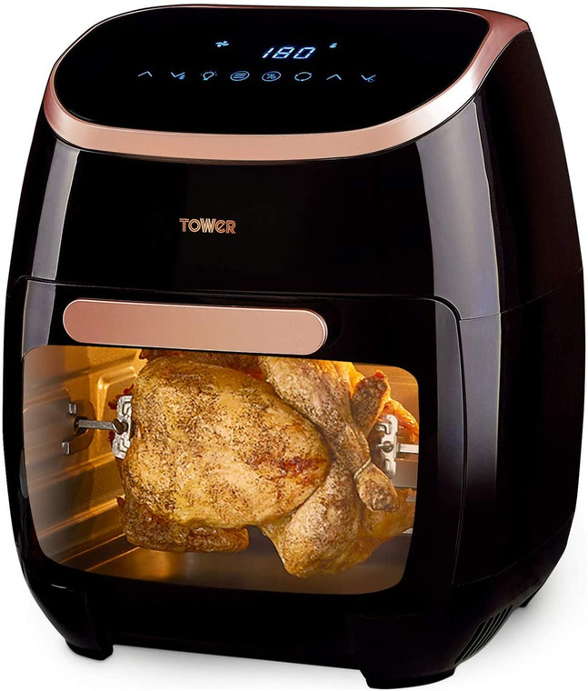 Tower T17039RGB 5-in-1 Digital Air Fryer Oven with Rapid Air Circulation and 60 Min Timer, 11 Litre, Black and Rose Gold
