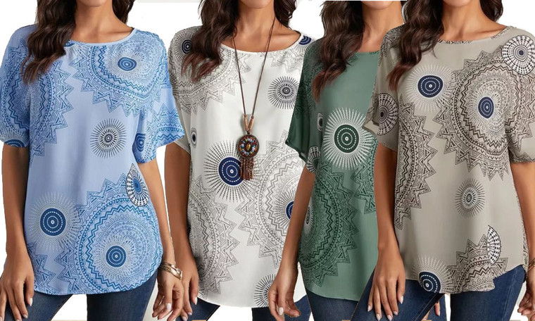 Ladies T Shirts  Print Round Neck Short Sleeve Top Women Fashion Clothes Casual Blouse Women Tunic-1073la