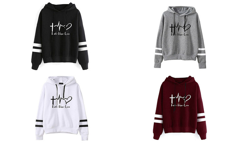 Loving faith hope love printed loose hooded sweatshirt 3011