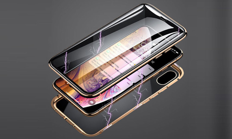  Ultra Magnetic Cover,Front and Back Transparent Tempered Glass+Magnet Metal Bumper ， 360 Degree Full-body Protective Case -la