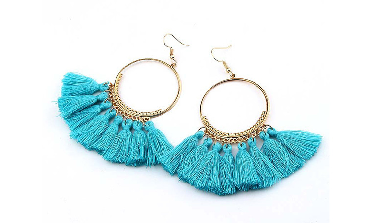 Tassel earrings Bohemian European and American popular retro jewelry large circle earrings-LA