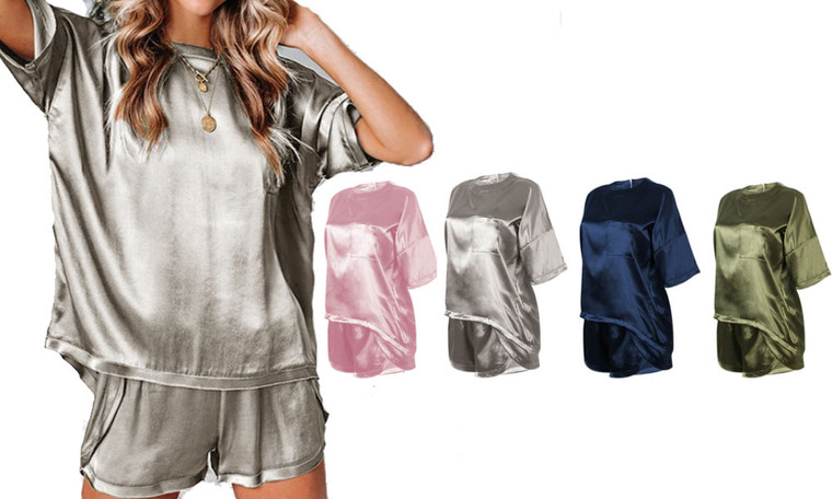Silk style comfortable casual short sleeve pyjama sets Y011