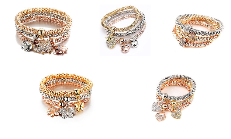 three-color suit elastic popcorn corn chain diamond butterfly pendant bracelet-LA1041