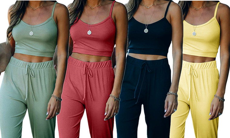 Strappy Crop Top Joggers Pants 2 Pcs Set  8001