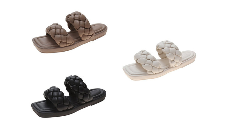 NEW-Sandals for Women Oceanside Weave, Cute Slide Comfortable Beaches Slippers