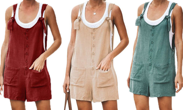 2305  NEW-Womens Casual Loose Cotton Linen Dungarees Romper-LA  6764