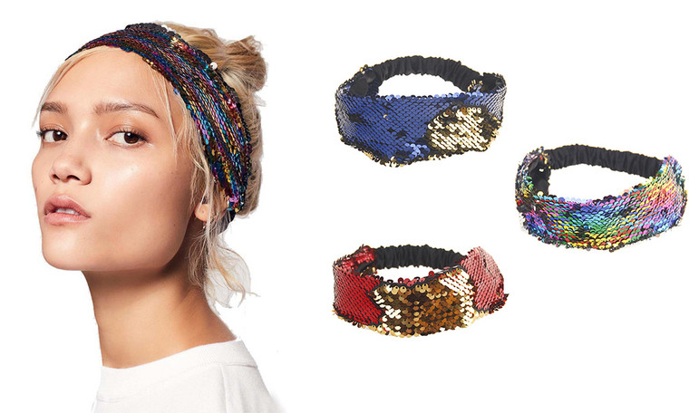 NEW-Double-sided flipped mermaid sequin headband-LA