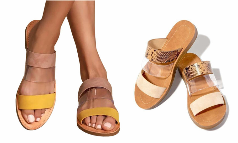 Three-Strap PU flat sandals