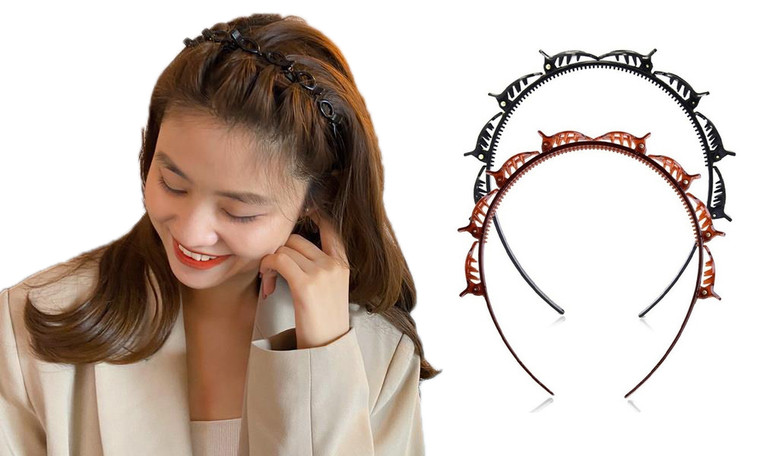 NEW-2pcs-Bangs clip hair band headband multi-layer hollow woven headband-LA