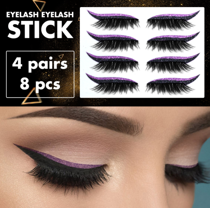 3D Self adhesive Eyelashes with coloured Eyeliner(4 Pairs)-la