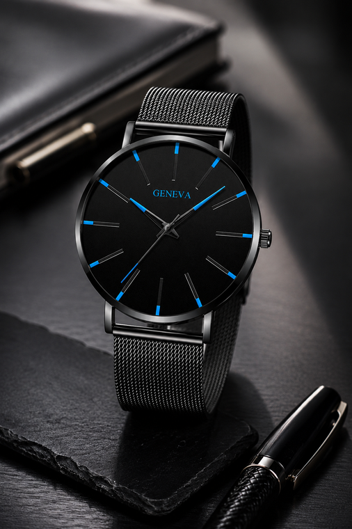 GENEVA Men's Ultra-Thin Stainless Steel Mesh Watch 0037-LA