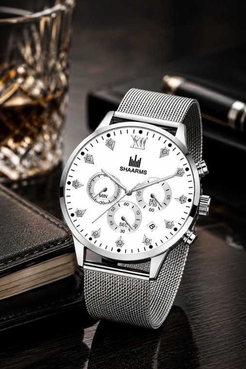 Luxury Men's Chronograph Mesh Strap Timepiece for Dad