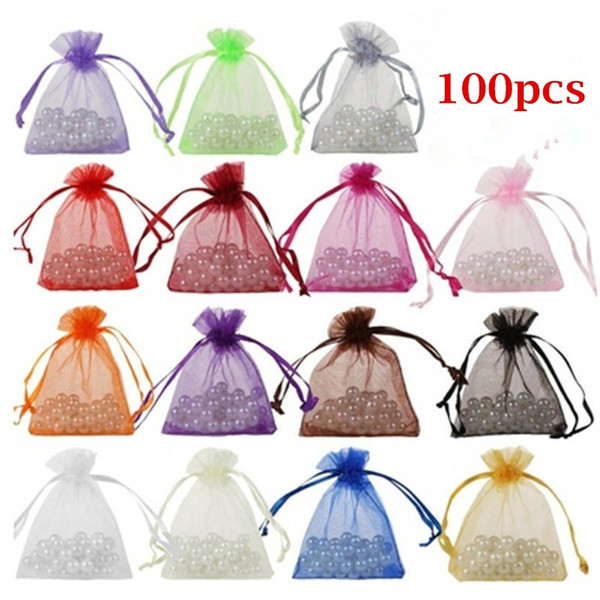 NEW-100pcs Drawable White Small Organza Bag0059-LA